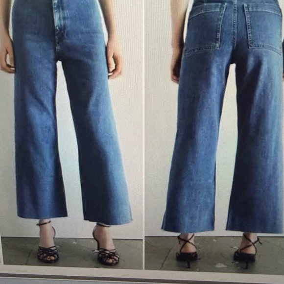 Zara Size 6 Marine High Rise Wide Leg Raw Hem Jeans - Picture 6 of 14